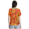 Pattern Texture Leaf V-Neck Flutter Sleeve Top View2