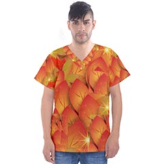 Pattern Texture Leaf Men s V-neck Scrub Top