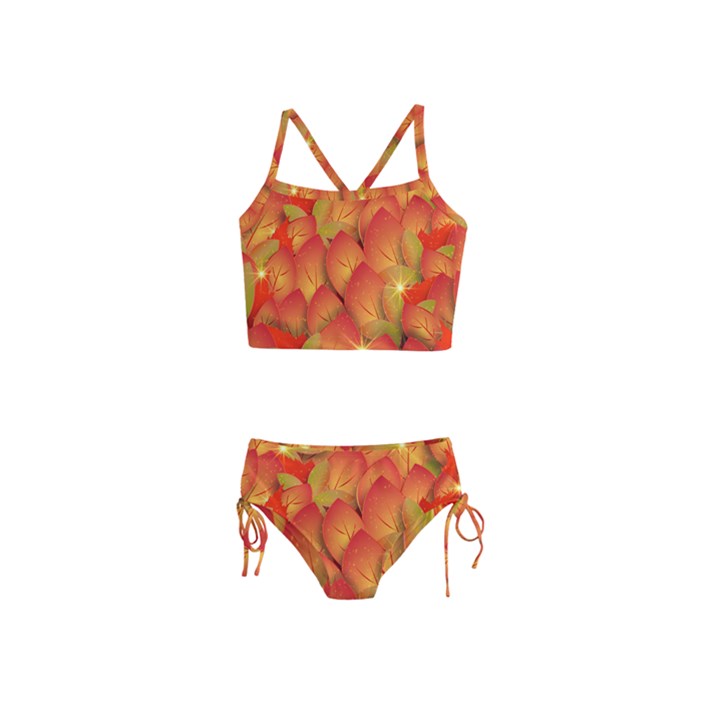 Pattern Texture Leaf Girls  Tankini Swimsuit