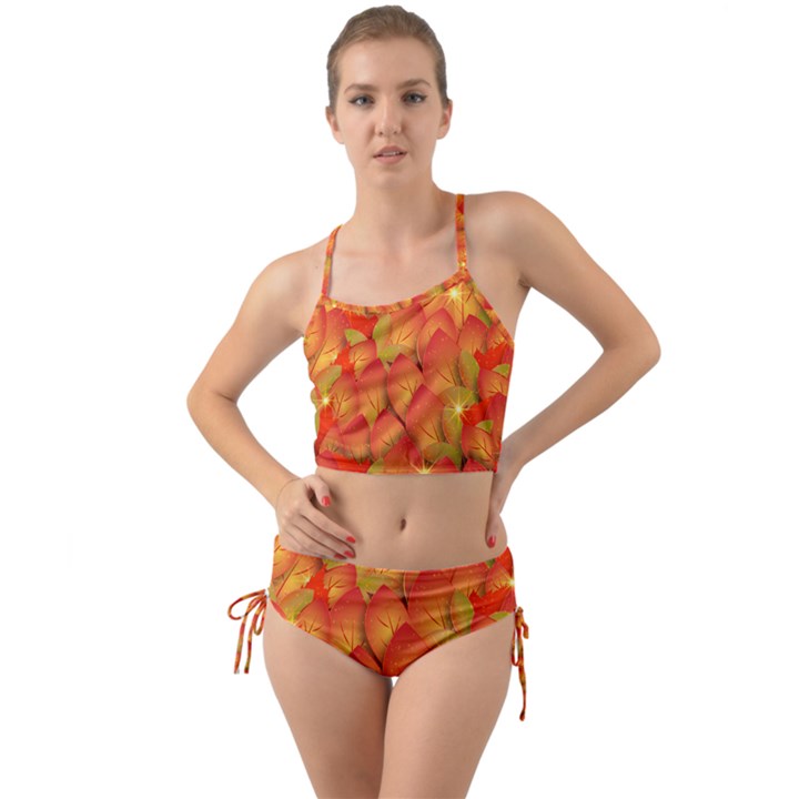 Pattern Texture Leaf Mini Tank Bikini Set