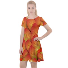 Pattern Texture Leaf Cap Sleeve Velour Dress 