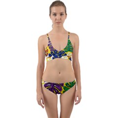 Pattern Leaves Grey Wrap Around Bikini Set