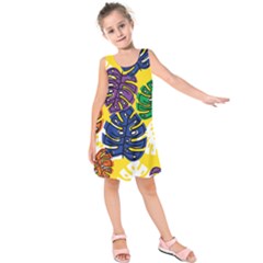 Pattern Leaves Grey Kids  Sleeveless Dress