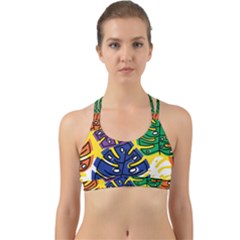 Pattern Leaves Grey Back Web Sports Bra