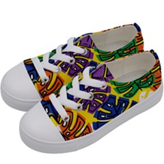 Pattern Leaves Grey Kids  Low Top Canvas Sneakers