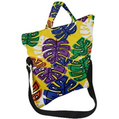 Pattern Leaves Grey Fold Over Handle Tote Bag