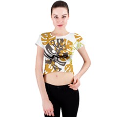 Pattern Leaves Crew Neck Crop Top