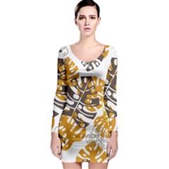 Pattern Leaves Long Sleeve Bodycon Dress