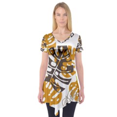 Pattern Leaves Short Sleeve Tunic 