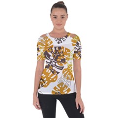 Pattern Leaves Shoulder Cut Out Short Sleeve Top