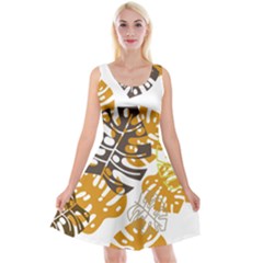 Pattern Leaves Reversible Velvet Sleeveless Dress