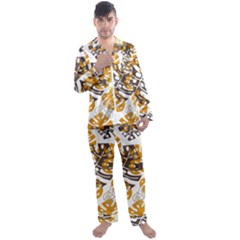 Pattern Leaves Men s Satin Pajamas Long Pants Set by HermanTelo