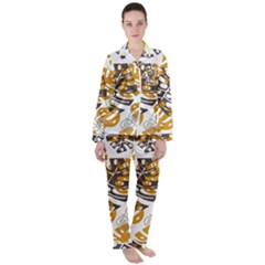 Pattern Leaves Satin Long Sleeve Pyjamas Set