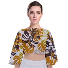 Pattern Leaves Tie Back Butterfly Sleeve Chiffon Top by HermanTelo