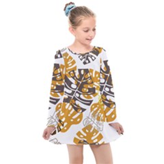 Pattern Leaves Kids  Long Sleeve Dress