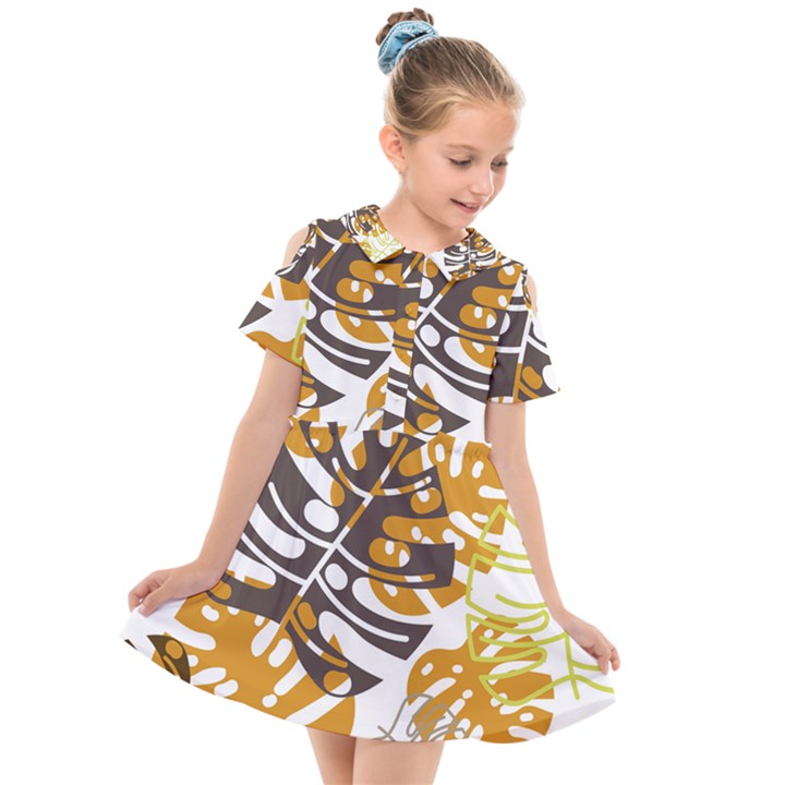 Pattern Leaves Kids  Short Sleeve Shirt Dress