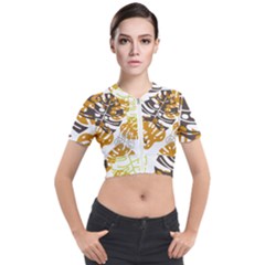 Pattern Leaves Short Sleeve Cropped Jacket