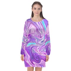 Pattern Texture Art Rainbow Long Sleeve Chiffon Shift Dress 