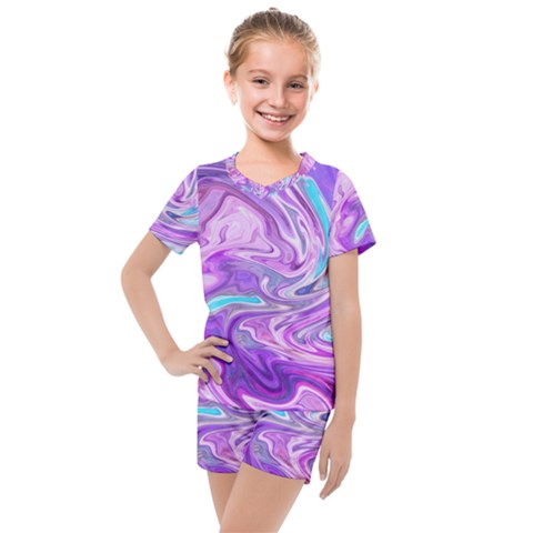 Pattern Texture Art Rainbow Kids  Mesh Tee And Shorts Set by HermanTelo