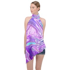 Pattern Texture Art Rainbow Halter Asymmetric Satin Top