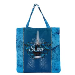 Sport, Surfboard With Water Drops Grocery Tote Bag by FantasyWorld7