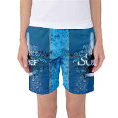 Sport, Surfboard With Water Drops Women s Basketball Shorts by FantasyWorld7