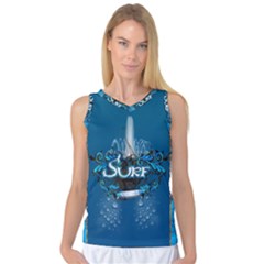 Sport, Surfboard With Water Drops Women s Basketball Tank Top by FantasyWorld7