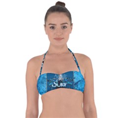 Sport, Surfboard With Water Drops Halter Bandeau Bikini Top by FantasyWorld7