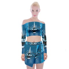 Sport, Surfboard With Water Drops Off Shoulder Top With Mini Skirt Set by FantasyWorld7