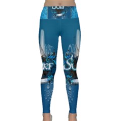 Sport, Surfboard With Water Drops Lightweight Velour Classic Yoga Leggings by FantasyWorld7