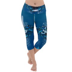 Sport, Surfboard With Water Drops Lightweight Velour Capri Yoga Leggings by FantasyWorld7