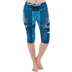 Sport, Surfboard With Water Drops Lightweight Velour Cropped Yoga Leggings by FantasyWorld7