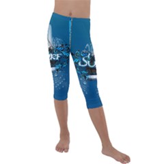 Sport, Surfboard With Water Drops Kids  Lightweight Velour Capri Leggings  by FantasyWorld7