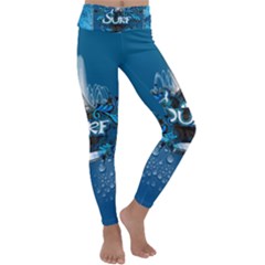 Sport, Surfboard With Water Drops Kids  Lightweight Velour Classic Yoga Leggings by FantasyWorld7