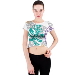 Pattern Leaves Rainbow Crew Neck Crop Top