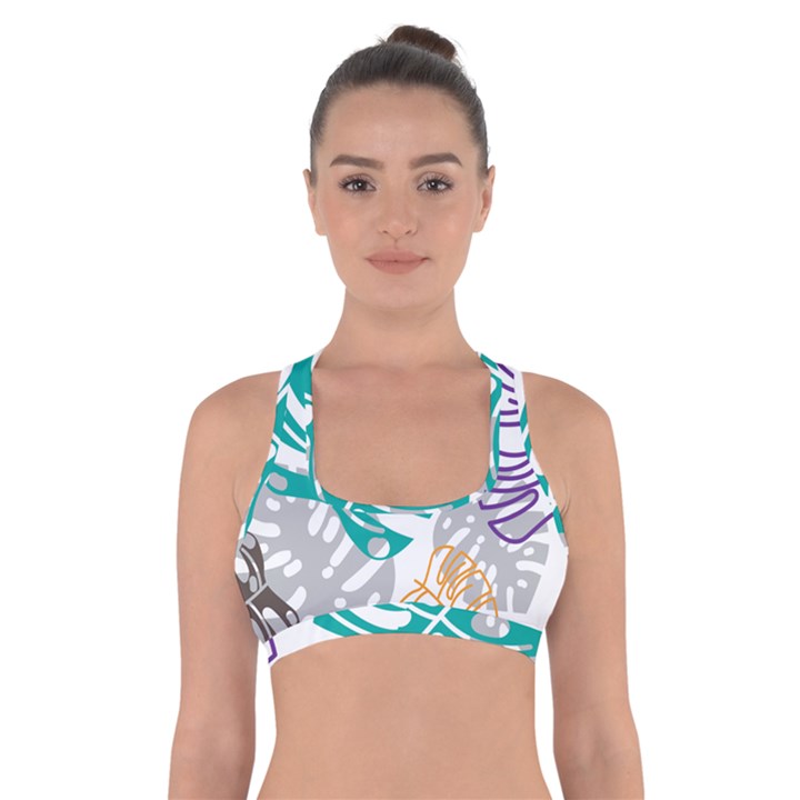 Pattern Leaves Rainbow Cross Back Sports Bra