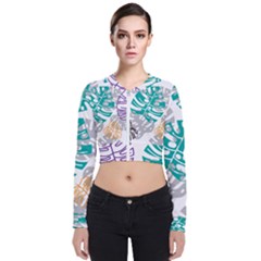 Pattern Leaves Rainbow Long Sleeve Zip Up Bomber Jacket