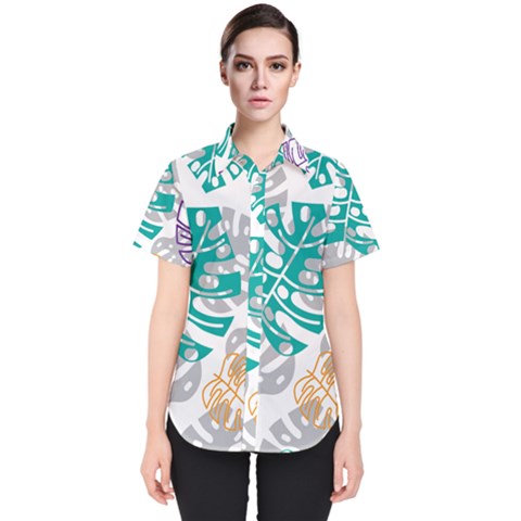 Pattern Leaves Rainbow Women s Short Sleeve Shirt by HermanTelo