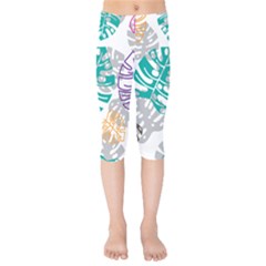 Pattern Leaves Rainbow Kids  Capri Leggings  by HermanTelo