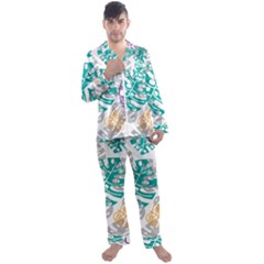 Pattern Leaves Rainbow Men s Satin Pajamas Long Pants Set by HermanTelo