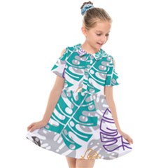 Pattern Leaves Rainbow Kids  Short Sleeve Shirt Dress by HermanTelo