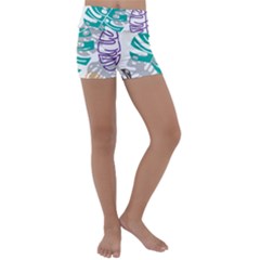 Pattern Leaves Rainbow Kids  Lightweight Velour Yoga Shorts by HermanTelo