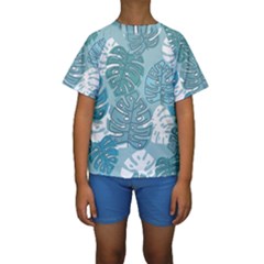 Pattern Leaves Banana Kids  Short Sleeve Swimwear