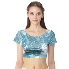 Pattern Leaves Banana Short Sleeve Crop Top