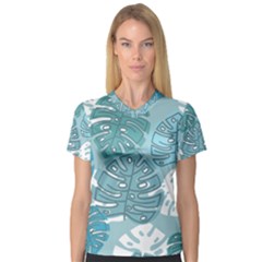 Pattern Leaves Banana V-neck Sport Mesh Tee