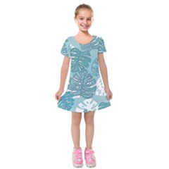 Pattern Leaves Banana Kids  Short Sleeve Velvet Dress