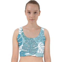 Pattern Leaves Banana Velvet Racer Back Crop Top