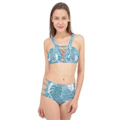 Pattern Leaves Banana Cage Up Bikini Set