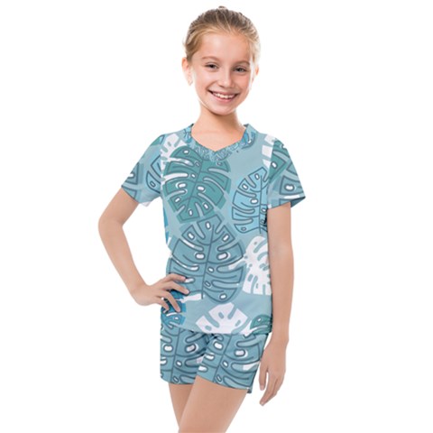 Pattern Leaves Banana Kids  Mesh Tee And Shorts Set by HermanTelo