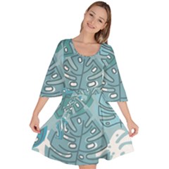 Pattern Leaves Banana Velour Kimono Dress by HermanTelo